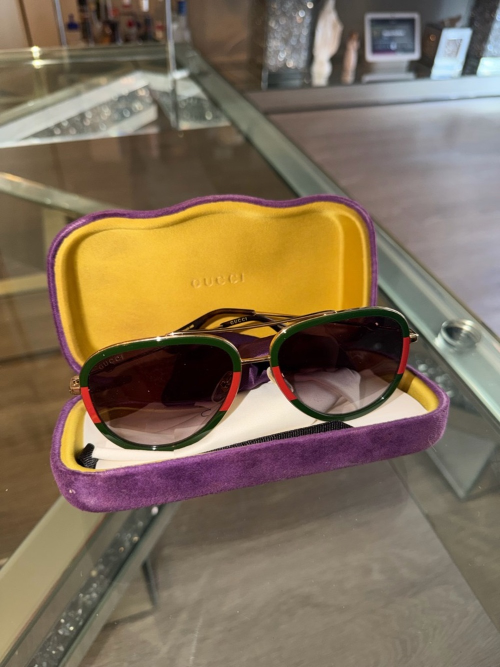Gucci Green and Red Aviator Sunglasses